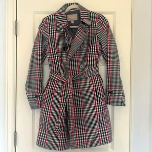 Banana Republic Black & Red Plaid Trench Coat